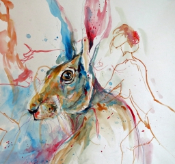 bad hare day (acrylics on old life drawing)