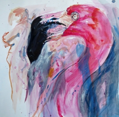 pink bird (acrylics on old life drawing)