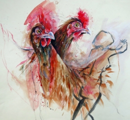 pair of chickens (acrylics on old life drawing)