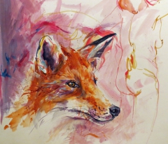 fox (acrylics on old life drawing)