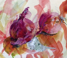 red onions (acrylics and collage)