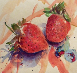 strawberries (acrylics and collage)