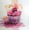 yet another cherry cupcake (acrylic/collage) (SOLD)