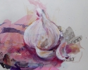 garlic (acrylics and collage)